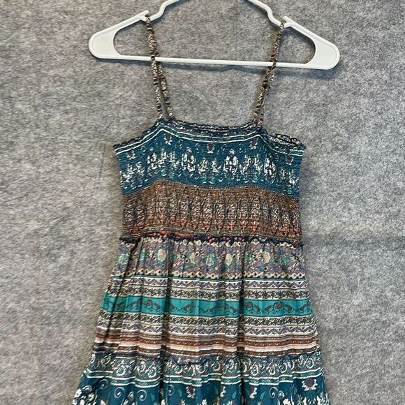 MUDD Summer Dress Medium Multicolor Floral Striped Midi Smocked Sleeveless Sun - Picture 2 of 13